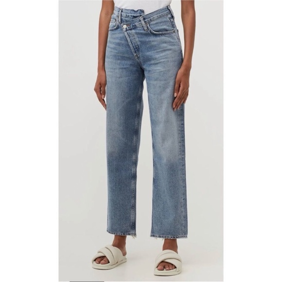Agolde Denim - AGOLDE Women's Criss Cross Straight Leg Jeans in Medium Wash Blue Sz 27